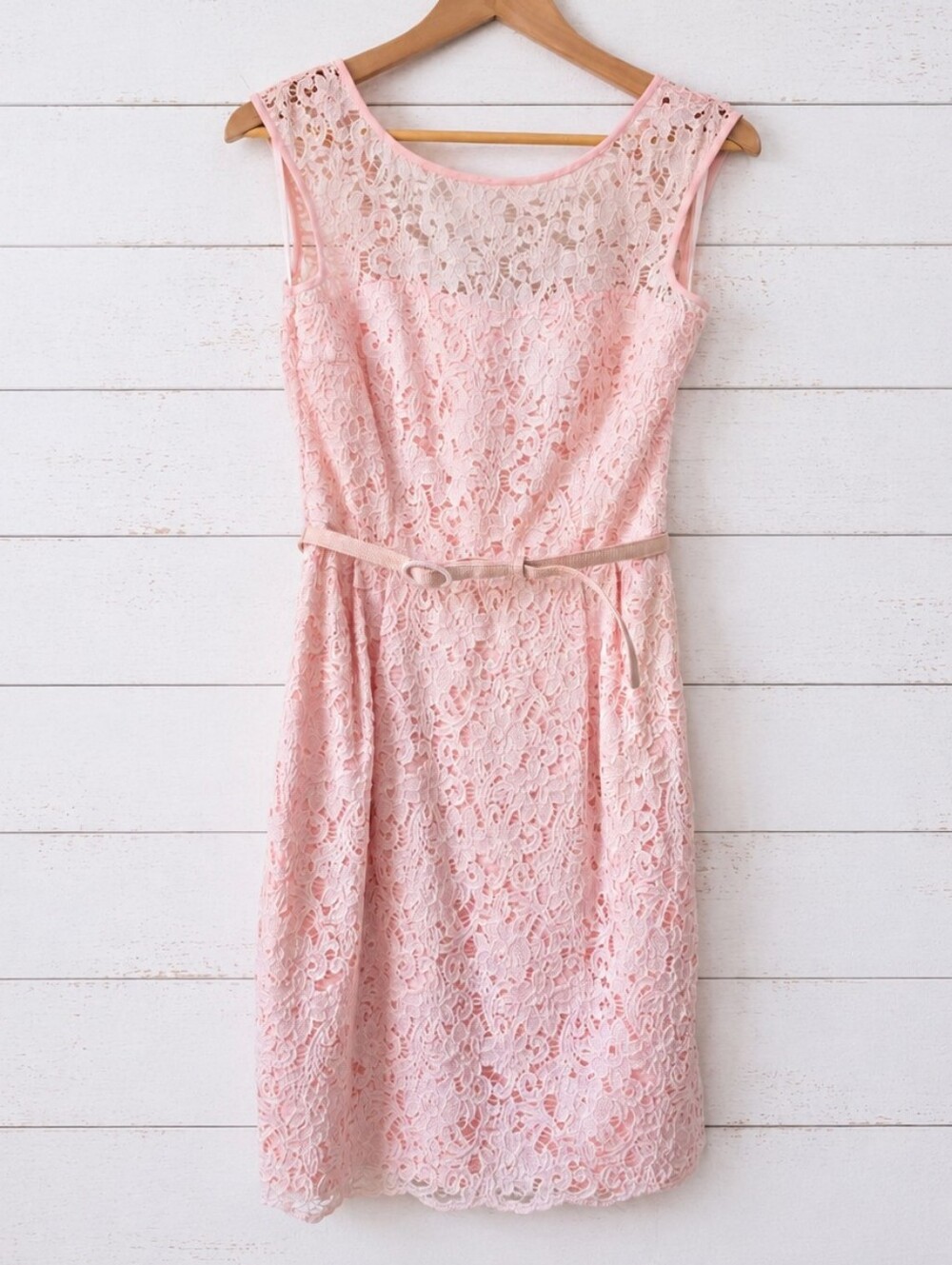 White Horse Black Market Sleeveless Pink Lace Dress with Belt Size 0